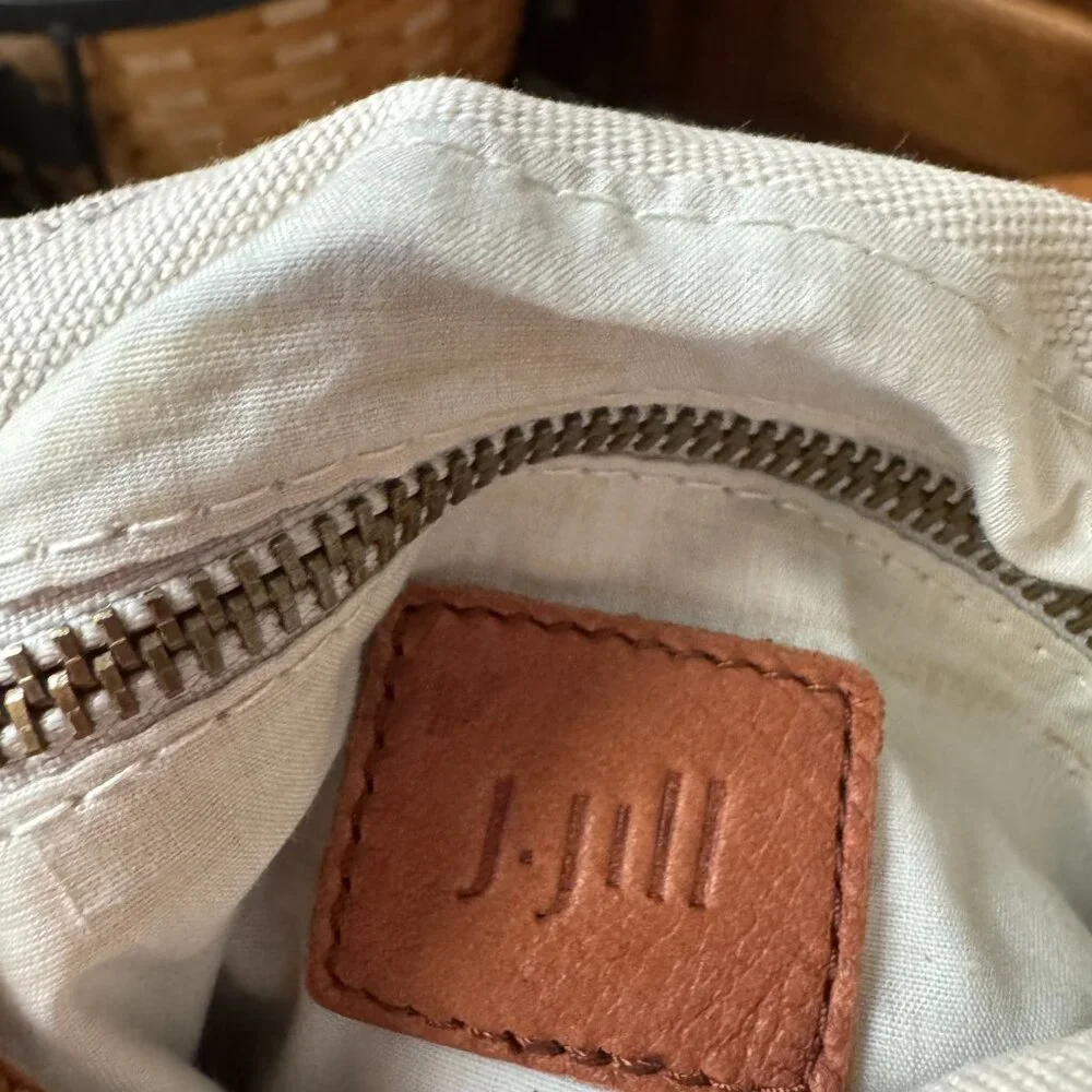 J. Jill Natural White Canvas w/Brown Leather Trim Crossbody Bag - Picture 8 of 15